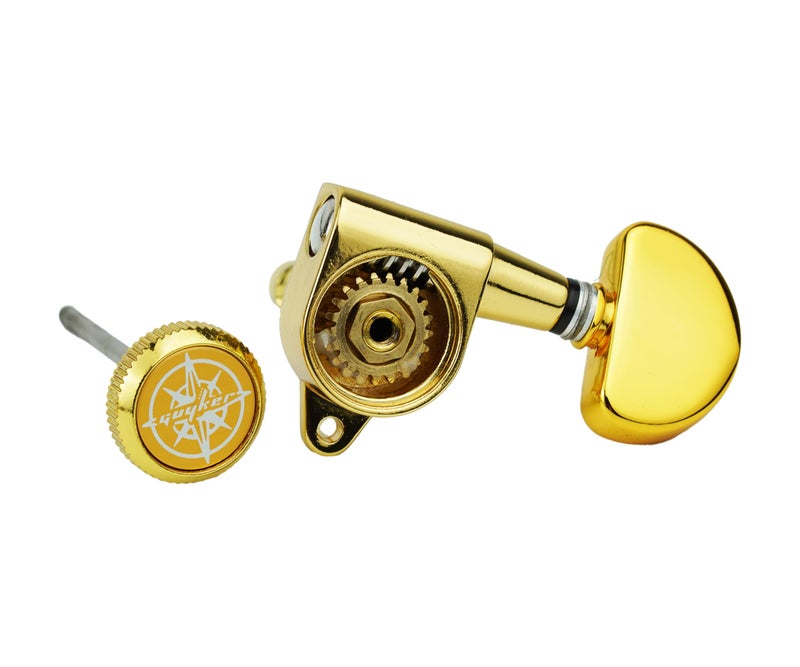 Guyker 6Pcs Guitar Locking Tuners (3L + 3R) â€“ 1:21 Lock String Tuning Key Pegs Machine Heads with Half-Circle Handle Replacement for LP SG Style Electric, Folk or Acoustic Guitars â€“ Golden - Image 3